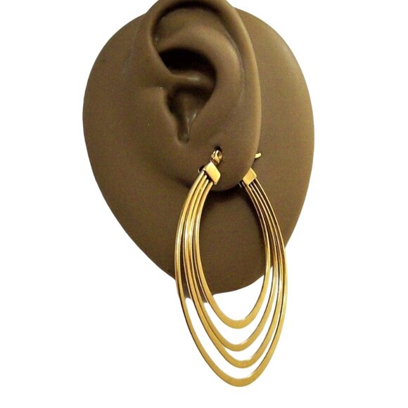 2 1/8 Inch 58mm Hoop Gold Tone Pierced Post Earrings - Picture 3 of 5